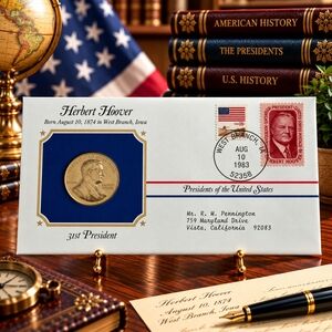 Herbert Hoover 31st President Postal Commemorative Society Gold Medal Cover